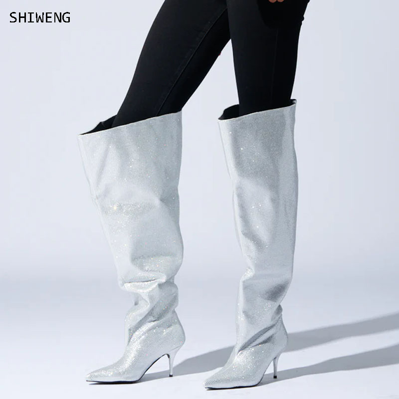 Street Fashion Rome 2026 - 2026 genou haute argent cristal bottes