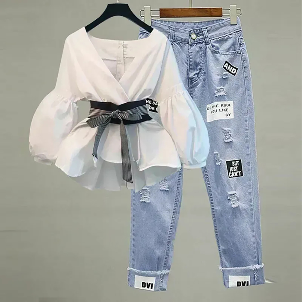 Street Fashion Korean - Femmes élégant col en v rayure