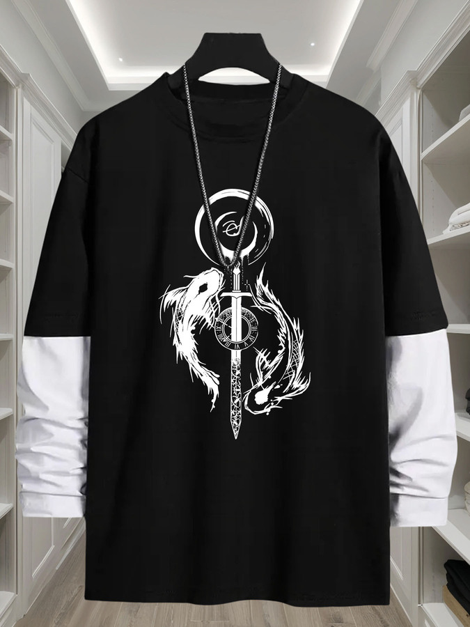 Street Fashion Look - T-shirt à manches longues 2-en-1 imprimé