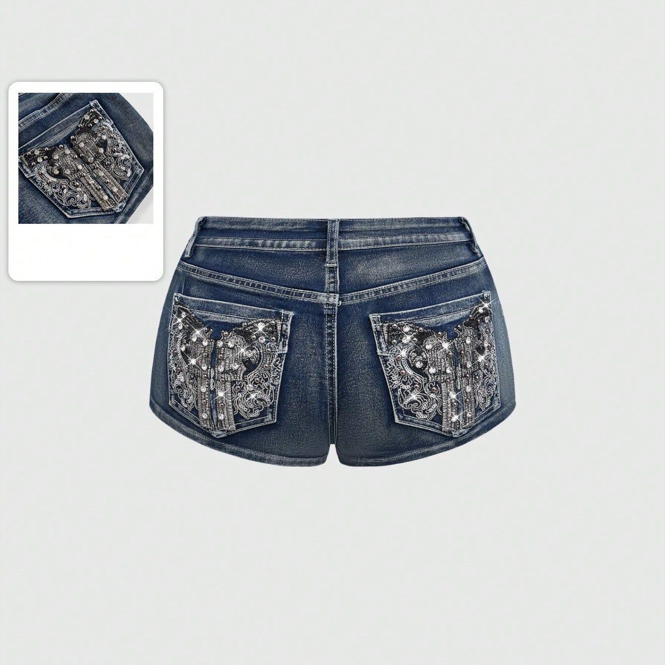 Shorts en jean brodés de stras - Street Fashion Hot avis et prix