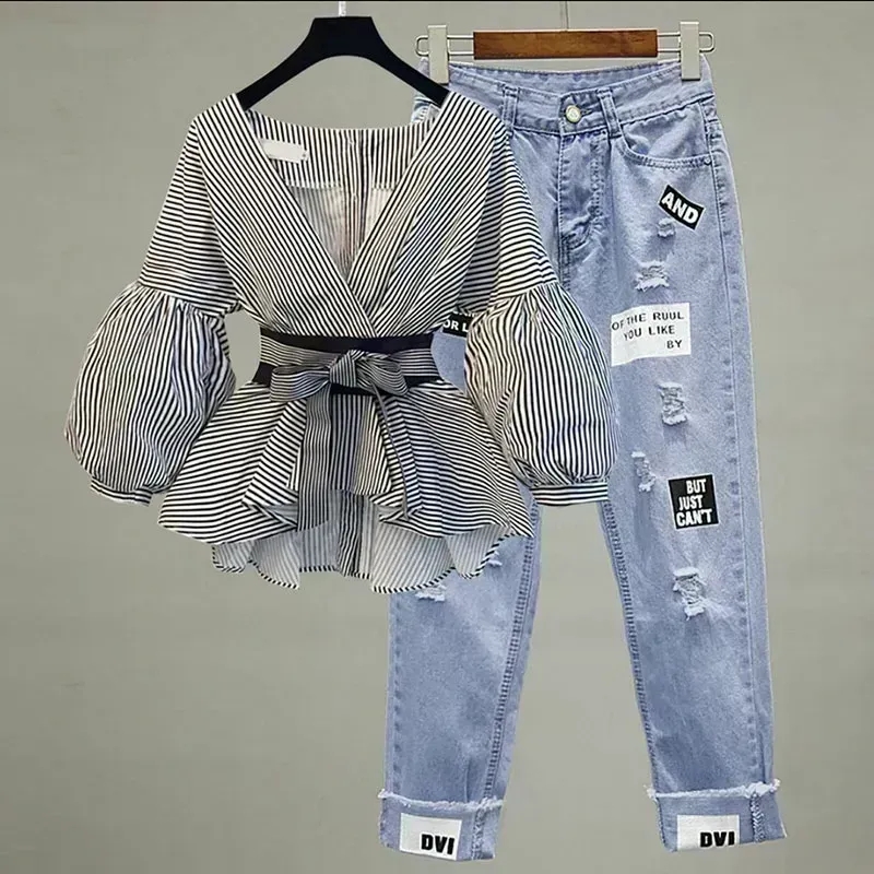 Femmes élégant col en v rayure - Street Fashion Korean avis et prix