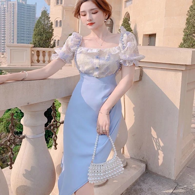 Robe en dentelle fendue à manc - Street Fashion Korean avis et prix